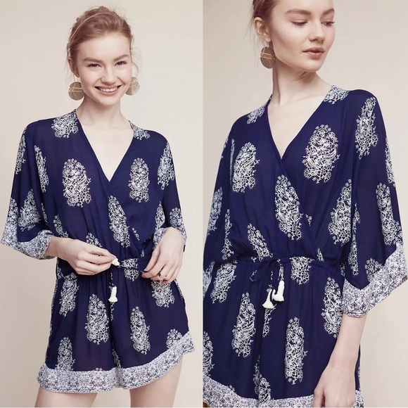 Faithfull • Yacht Romper playsuit navy blue Devani print bandana floral Anthro - Picture 3 of 16